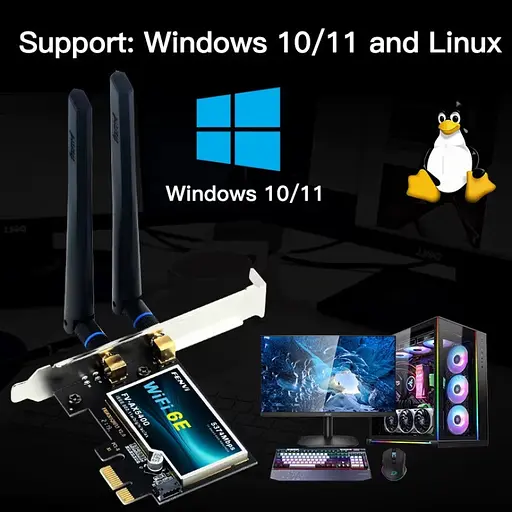 Мережева карта Fenvi FV-AX5400 Bluetooth 5.3 + Wi-Fi 2.4 / 5 / 6 GHz PCI-E з антенами (18842) - фото 5