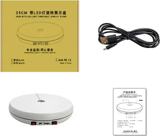 Поворотний стіл з підсвічуванням Puluz 25см White DCA2156W [88753] - фото 3