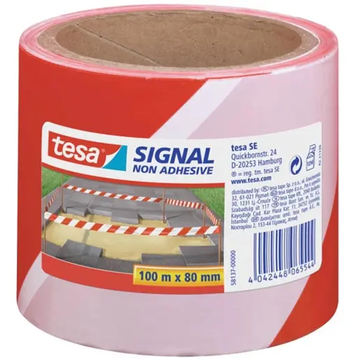 Лента сигнальная Tesa 100 м х 80 мм красно-белая