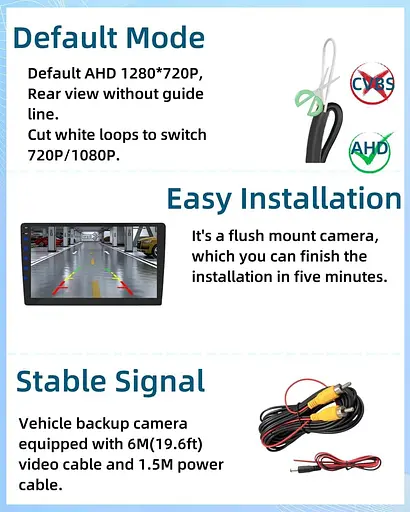 Epronic AHD 1080P/720P Камера заднього огляду 170° Кут огляду для автомобіля, нічне бачення IP68 Водонепроникна - фото 5