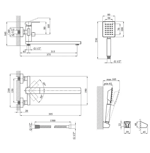 Змішувач для ванни Kroner KRM Edelstahl Kubus - ESG070 (CV023011) - фото 7