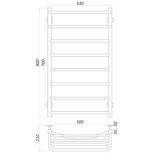 Полотенцесушитель UNIO Op W 900-500-8 Оливия с полкой (20861) - фото 5