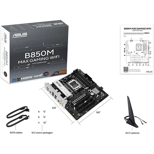 Материнська плата Asus B850M MAX Gaming WIFI sAM5 B850 4xDDR5 M.2 HDMI DP WiFi BT mATX - фото 2