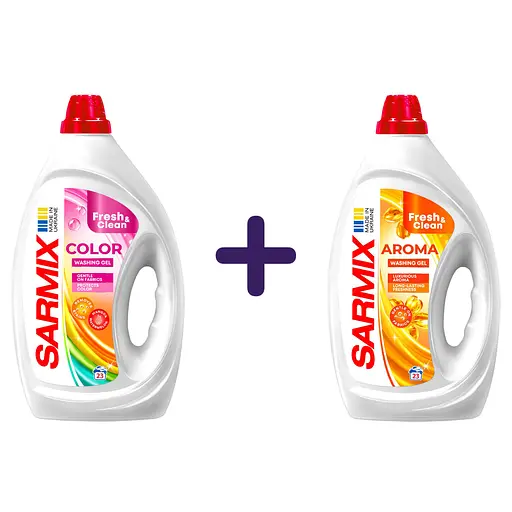 Набір: Гель для прання Sarmix Color 900 мл + Гель для прання Sarmix Aroma 900 мл