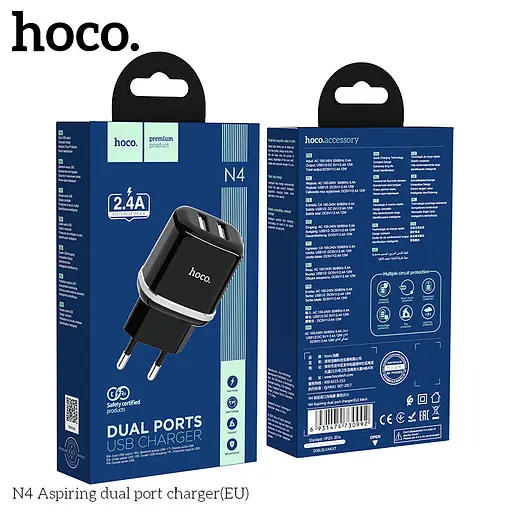 Адаптер питания зарядный HOCO Aspiring dual port charger N4 2 USB-CB сам блок белый - фото 8
