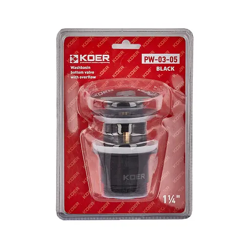 Донний клапан для раковини з переливом Koer PW-03-05 автоматичний KR3396, Чорний матовий - фото 2