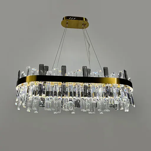 Підвісна овальна люстра із кришталем у латунному корпусі 80х30 см | Арт. MJ 210 L-800 AB | Line F - фото 6