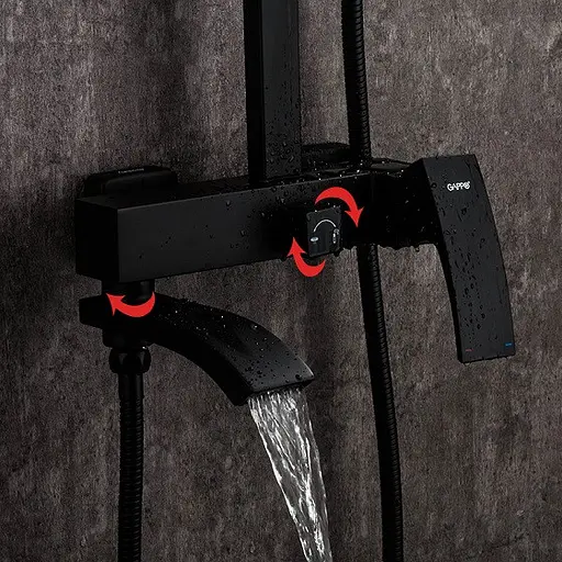 Душова система Gappo G2407-6, вилив - перемикач на лійку, 3-функції, Чорний матовий - фото 3