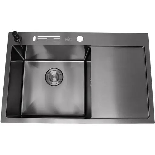 Чорна кухонна мийка Nett NB-7848(R) з правим крилом нержавійка 1.5 мм