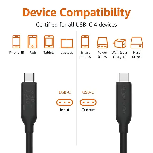 Кабель Amazon Basics USB-C to USB-C 4.0 для швидкого заряджання - фото 3