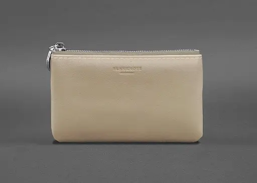 Кожаная монетница / мини-косметичка 3.0 светло-бежевая краст - фото 1