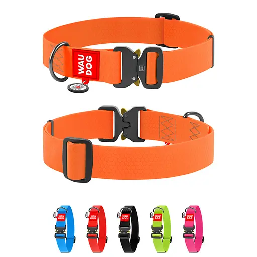 Ошейник для собак водостойкий Waudog Waterproof с QR-паспортом металлическая пряжка-фастекс Ш 40 мм Д 46-70 см оранжевый - фото 2