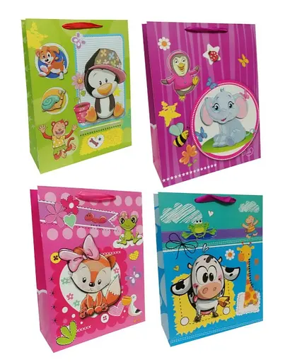 Подарунковий пакет картонний, 200 г/м², Малі звірята, 26x32x10 см, 6 шт. в упаковці, 3246 (В асортименті)