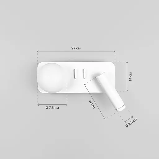 Праве біле бра на 2 вимикачі з білим плафоном та спотом Line F Арт. WJ032/2 R WT (правий) - фото 3