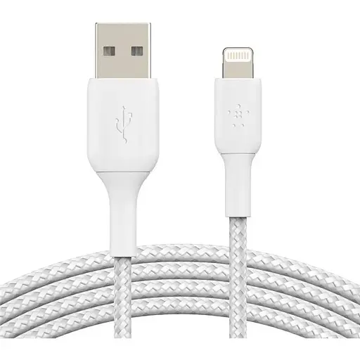 Кабель Belkin USB-A > Lightning заряджання/синхронізації 1м, 12Вт, плетений, білий