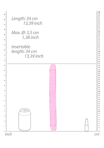 Двосторонній фалоімітатор RealRock Crystal Clear Double Dildo 13'' 34 см рожевий - фото 5