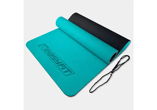 Коврик для йоги и фитнеса EasyFit TPE+TC 6 мм двухслойный мятный-черный (EF-1924-MTB) - фото 1