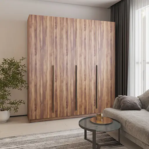 Шкаф 4-дверный MebelStar Оскар ДСП BG, блок ящиков+полки 200x52x220 см Дуб янтарный (MBS-4753)