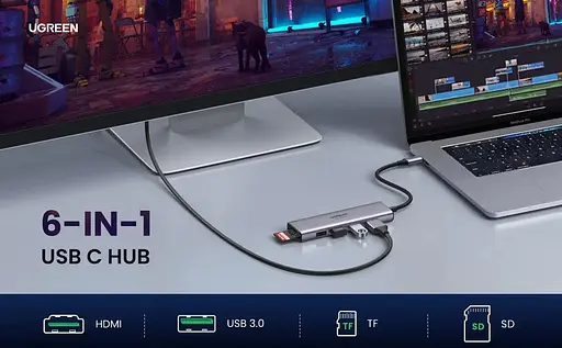 Мультипортовый адаптер - хаб Ugreen 6-in-1 Usb-C Hub Premium (60383) - фото 5