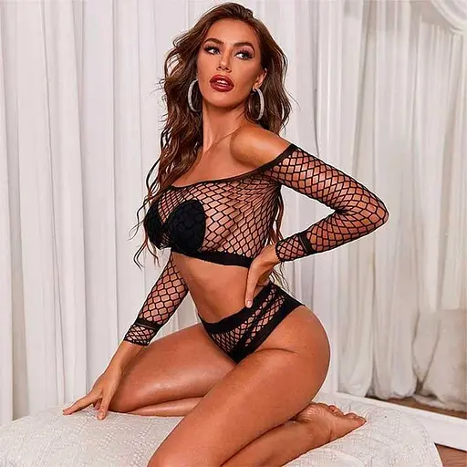 Еротичний комплект: сітчастий топ та трусики S/M K0546-1 - фото 5