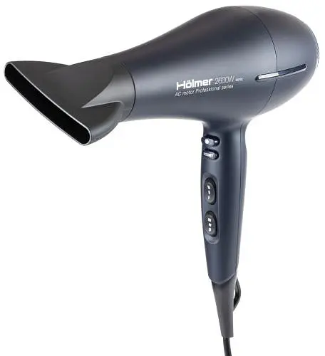 Фен Holmer HHD-260I PRO, Black, 2600 Вт, 2 скорости, 3 режима, ионизация, диффузор, концентратор, AC motor, функция Cool Shot, ручка Soft Touch, нагревательный элемент керамический - фото 6