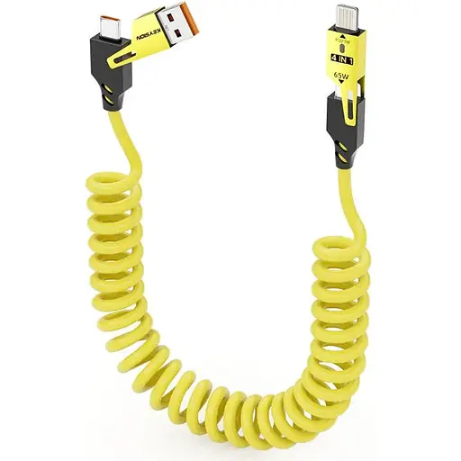 Кабель Ronpin 4-в-1 65W спиральный для быстрой зарядки USB Type-C Lightning Micro-USB - фото 1