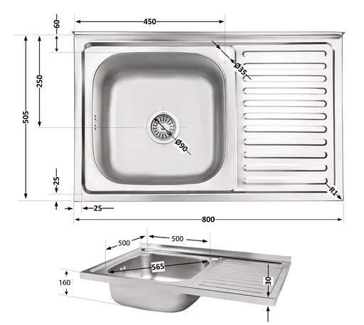 Кухонная мойка Brinex 5080-L 0.6 мм, накладная BRIN5080LSAT06 - фото 7