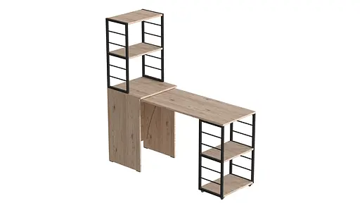 Стол-тумба трансформер Смарт 3/2 с этажеркой Ferrum-decor 1430x1450x600 Черный металл ДСП Дуб Сан-Марино 16 мм (FRD-105117) - фото 3