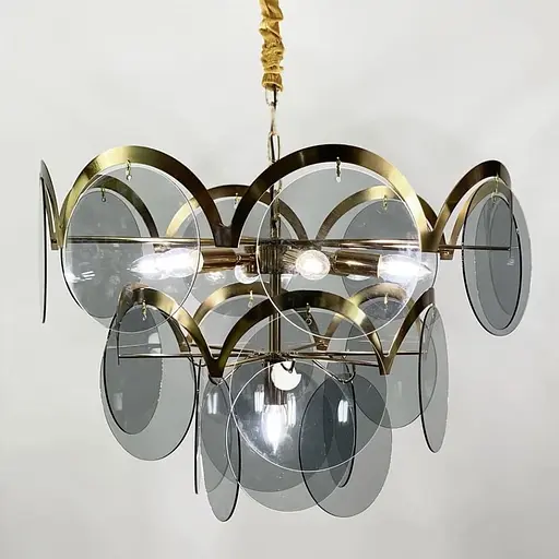 Люстра с серо-голубыми пластинами в латунном корпусе Ø 60 см | Ст. AT 08/7 | Line F - фото 4