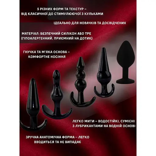 Набор анальных пробок Passion 5 шт. черные (4821002030200) - фото 3