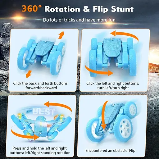 Автомобіль з дистанційним керуванням Ykgutilu, що обертається на 360° RC Stunt Car зі світлодіодним підсвічуванням та музикою - фото 5