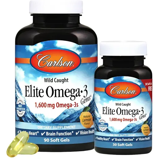 Уцінка. Омега-3 Carlson Elite Omega-3 Gems смак лимона 90+30 желатинових капсул 