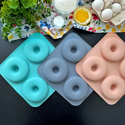 Форма квадратная силиконовая для выпечки пончиков и печенья на 4 ячейки 23.5х23.5х2 см, A-plus Бирюзовый 86248 - фото 4