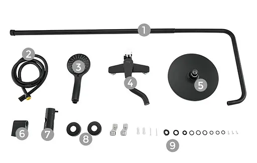 Душова система Frap F2429, вилив - перемикач на лійку, 5 режимів, Чорний матовий - фото 4