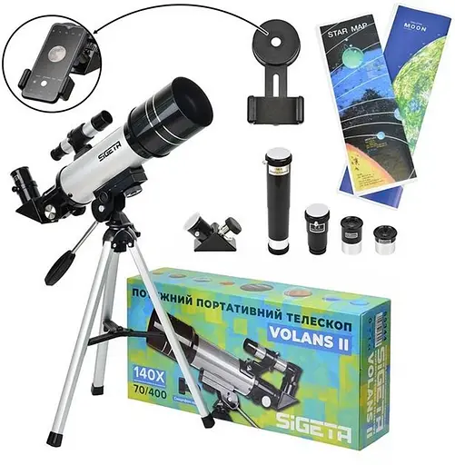 Телескоп SIGETA Volans II 70/400 AZ с адаптером для смартфона (65344) - фото 1