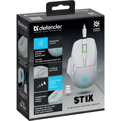 Миша Defender Stix GM-009 White [134323] - фото 7