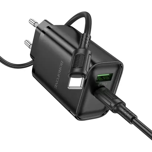 Мережевий зарядний пристрій з кабелем Borofone BA87A Flare star PD65W+QC3. 0 charger set(C to C) чорний - фото 1