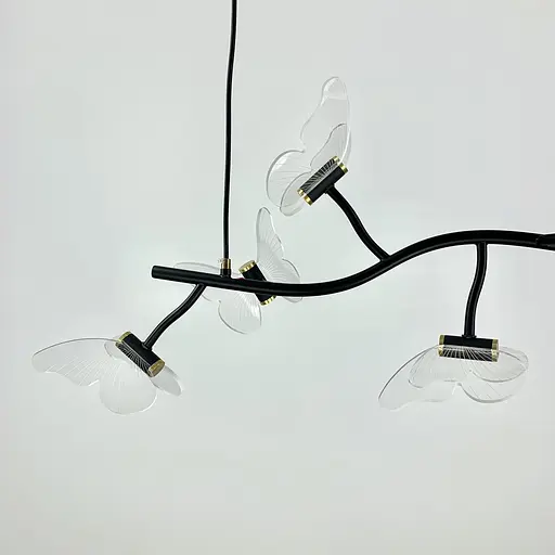 Видовжений дизайнерський світильник із метеликами | Арт. H 018/6 BK | Line F - фото 4