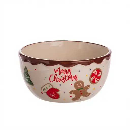 Тарелка суповая Yiwu фарфоровая новогодняя Ø15 (см) Merry Christmas глубокая тарелка круглая, салатник, бульонница, 800 мл CR-1-44