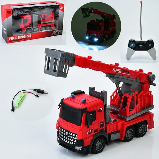 Пожежна машина на радіокеруванні, 33 см, світло, вишка, 43x23.5x13 см, YJ-119-1-2 - фото 2