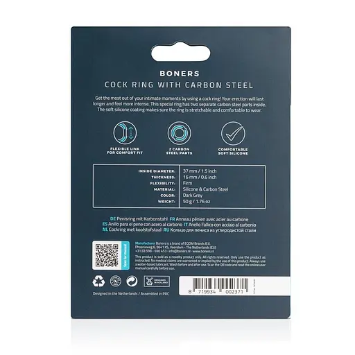 Ерекційне кільце Boners Cock Ring With Carbon Steel - фото 4