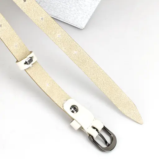 Ремінь жіночий вузький шкіряний з дірочками SF-1545 молочний (125 см) - фото 5