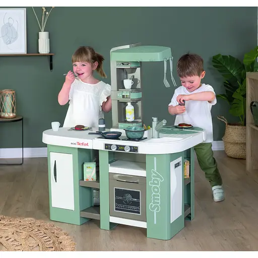 Игровой набор Smoby Большая интерактивная кухня Тефаль Студио с эффектом кипения 34 аксессуара Мятно-серая с белым (311053) - фото 4