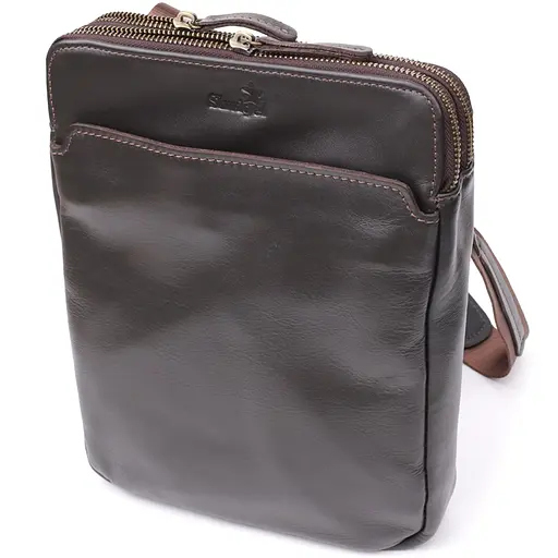 Вертикальна чоловіча сумка через плече із гладкої натуральної шкіри SHVIGEL 19,5х25х5 см sum0027436 - фото 1