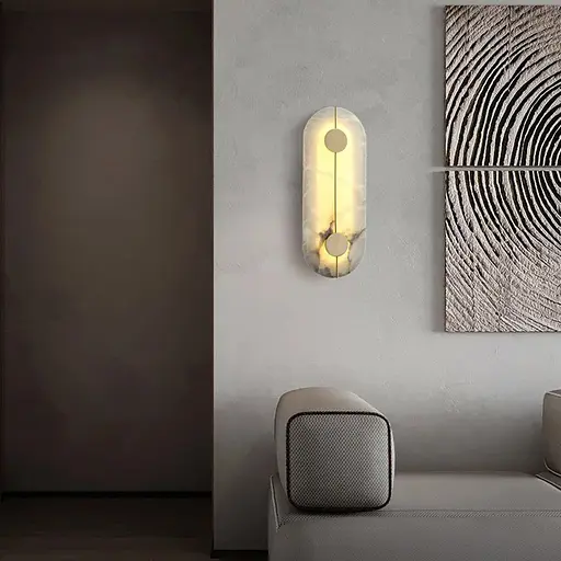 Неймовірне бра з білим видовженим мармуром у латунному каркасі Line F W 37G/2 L - фото 1