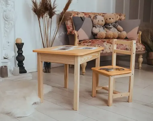 Дитячий письмовий столик та стільчик (з ящиком) для малювання та навчання (Зайчик) - фото 5