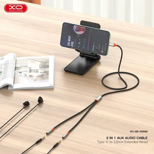 Адаптер XO NB-R269B Couple Cable Type-c to Dual 3.5 Female Adapter 1.2 м Черный - фото 3