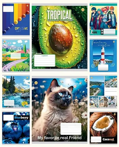 Зошити учнівські 24 аркуша лінія Тверда ТЕ42301 Мікс1, 20 шт. в упаковці