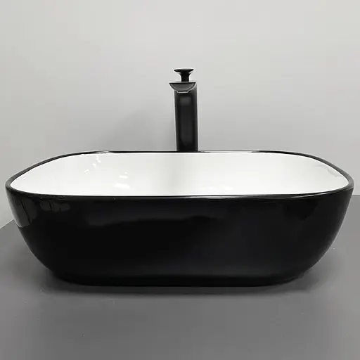 Умивальник VBI Ravenna black white glossy накладний VBI-011226, Чорний - фото 3