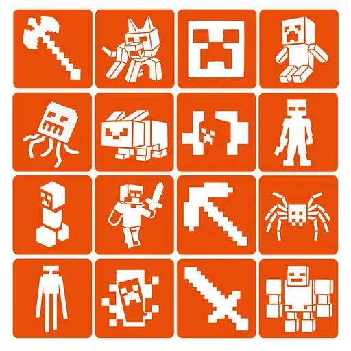 Набор трафаретов для био-тату "Minecraft" Fresh Tattoo Minecraft-6x6-16, 16 трафаретов - фото 1